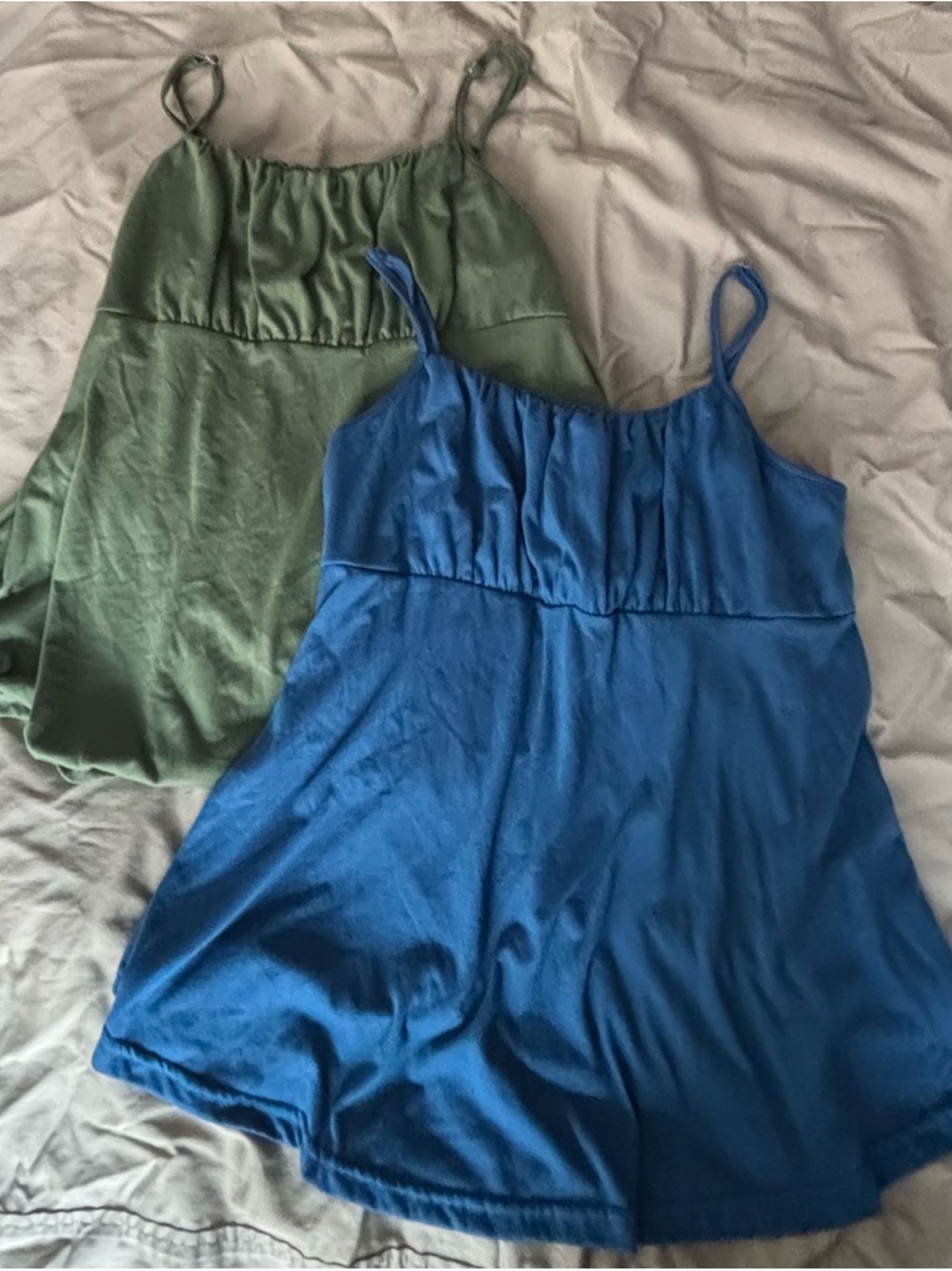 Set of Two: Women's Scoop Neck babydoll Top - Blue and Olive